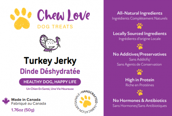 a turkey jerky dog treats packaging front