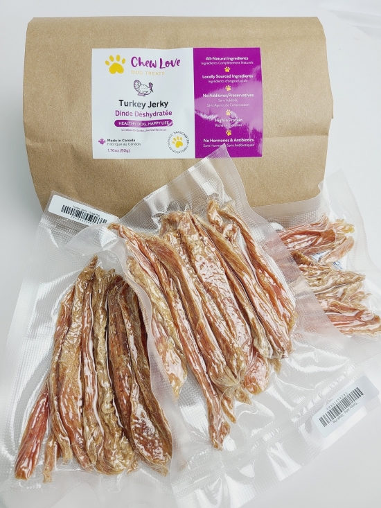 a turkey jerky dog treats packaging front