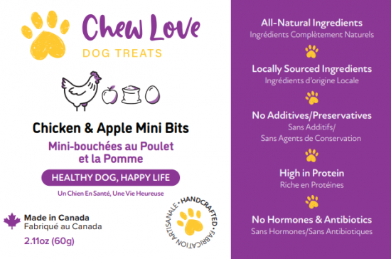 e chicken & apple mini bits fr label
